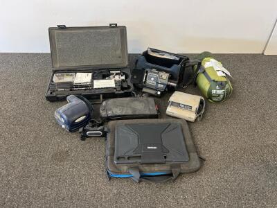 Polaroid 1200i Camera, Sankyo Super 8 Camcorder, Daiwa Fishing Kit, Ozark Sleeping Bag, And Cases *Cameras Untested Due To No Matching Batteries Available*