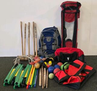 Outdoor Multi-Game Set: Croquet, Bocce, And Agility/Relay Activity Kits With Bags