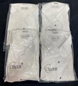 (4) CHAPLIN Men's 4XL White Pleated Tuxedo Shirts, 33-34 Sleeve, Easy Fit