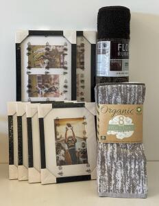 4 Black 8x10 Photo Frames, 2 Black 8x20 Photo Frames, Mutty Home 2'x6' Brown Floor Runner, Town & Country Organic Cotton Kitchen Towels (8 Pack)