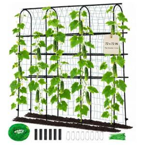 6x6 Ft Metal Garden Arch Trellis, Plastic-Coated Steel Frame, 14mm, Nylon Netting, Black