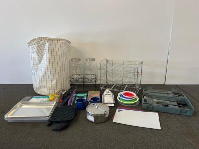 Camp Kitchen Starter Kit: Utensils, Dispensers, Rack, Pot, Trays, Bowls, And More