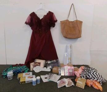 Plus Size 22 Burgundy Lace Formal Dress with Accessories & Snacks, Mixed Gift/Craft Lot