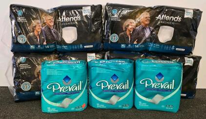 Attends Premier XL Adult Underwear 56Ct & Prevail Large Disposable Underpads 45Ct, 23x36In, Sealed