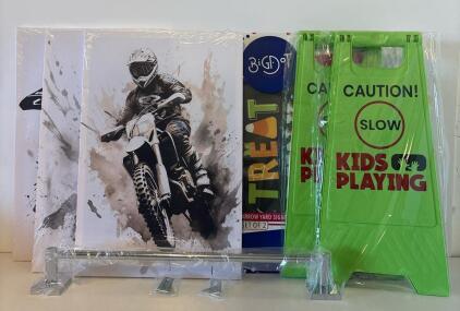 Motocross Canvas Wall Art Set, 24" Chrome Grab Bar, Kids Safety Signs, Trunk Or Treat Yard Kit