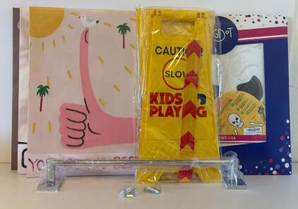 Big Dot Skeleton Yard Sign Set, 3 Modern Art Prints, Safety Grab Bar, 2 Folding Kids Caution Signs