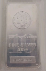 (1) Bar Ten Troy Ounces Fine Silver 999+