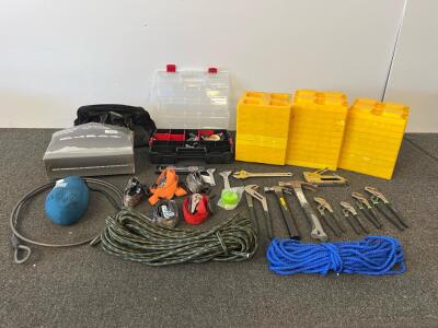 RV Trailer Tool & Accessory Kit: Leveling Blocks, Straps, Pliers, Wrenches, Organizer, Bag