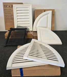 Multiple Richwood/ABP Gable Vent Covers, 14"x20" & 15" Quarter Arches, White, Louvered & Panel