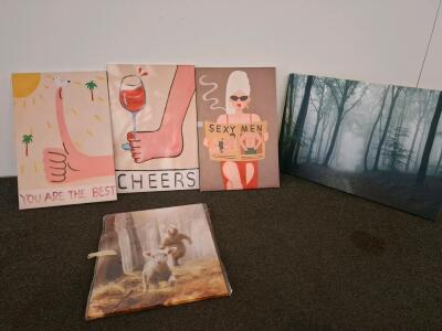 Set Of 5 Canvas Wall Art Prints &ndash; Pop Art & Nature Themes, Approx. 30"x20", Unframed