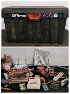 Contico Pro Tuff Bin With Assorted Office Supplies, Tools, Electronics, Kids Costume (Sm, Toddler), And More