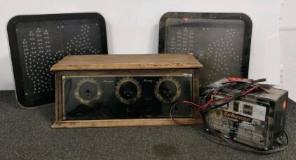 Antique American Beauty Radio 1920s, GE LED Traffic Signal PS7, Schauer 10A Battery Charger (Does Not Turn On)