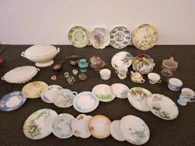 Antique Hand-Painted Porcelain Plates & Cups With Silver & Art Glass Accents