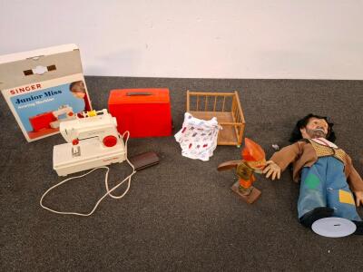 Singer Junior Miss Electric Toy Sewing Machine with Case, Foot Pedal & Original Box, 1970s (no power cord to test.)