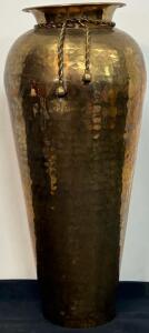 Vintage Hand-Hammered Brass Vase with Twisted Rope Detail, Made in India, 18&rdquo;