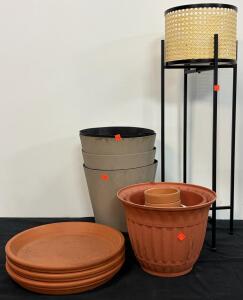 Assorted Plant Pots & Planter Stand, Terracotta/Plastic/Ceramic/Concrete, Large & Small Sizes, 13 Pcs