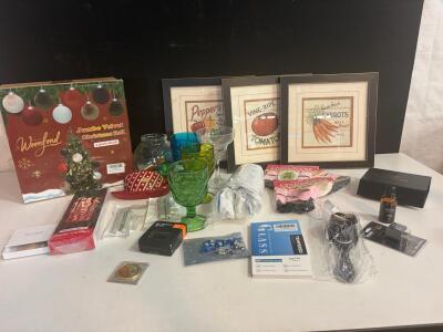 Assorted Home Decor, Woonfond Christmas Balls, VIAIR Relay, EKWB, Queen Bee Silk, Glassware Lot