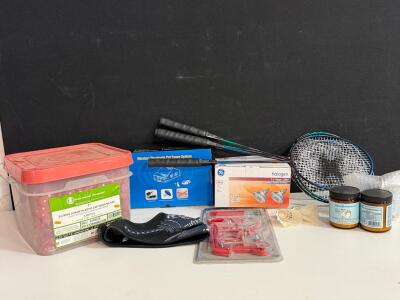 Mixed Lot: Roofing Nails, GE Floodlight Bulbs, Wireless Pet Fence, Probiotics, Rackets, Hooks