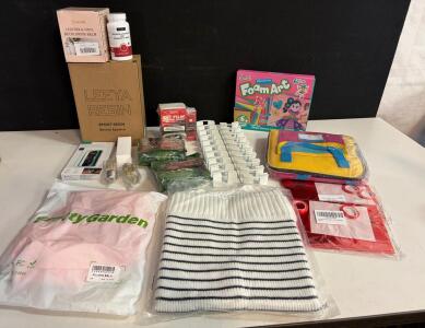 Bulk Lot Mixed Items: Epoxy Resin, Tempered Glass, Vitamins, Apparel, LED Bulbs, Craft & More