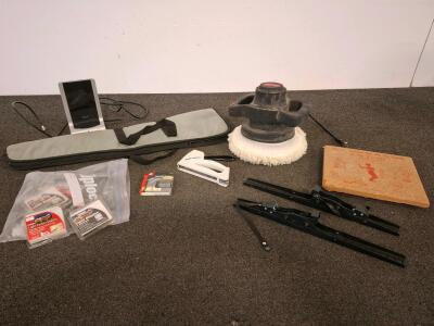 Drill Master Car Polisher, Light Tacker Stapler, Adjustable Seat Brackets Lot