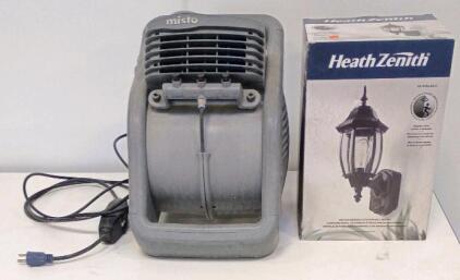 Misto Portable Oscillating Outdoor Misting Fan with Adjustable Power, Hose & Power Cord, Outdoor Wall Light *New