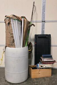 12 Philips & Sylvania T8 32W 4Ft Fluorescent Tubes, Whips, Scotch-Brite Sweeper, Dump Dinners Cookbook, Knitting, Vintage Crate, Shop Cart, Nail Bags, Books, And More