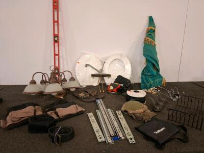 Mixed Lot 8 Side Mount Ball Bearing Drawer Slides, 12" & 20" Zinc-Plated Steel, Used tools bags with belt, light fixture used. Black and decker sanDer and more