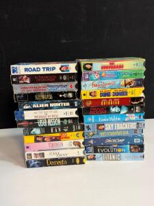 VHS Movie Lot (24 Tapes) &ndash; Comedy, Horror, Sci-Fi, Drama, Cast Away, Dumb & Dumber, Titanic