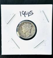 1945-S Mercury Dime, 90% Silver, San Francisco Mint, Circulated, Designer: Weinman