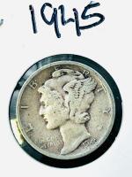 1945-S Mercury Dime, 90% Silver, San Francisco Mint, Circulated, Designer: Weinman - 2