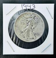 1943 Walking Liberty Half Dollar, 90% Silver, U.S. Coin, Circulated, Adolph A. Weinman Design