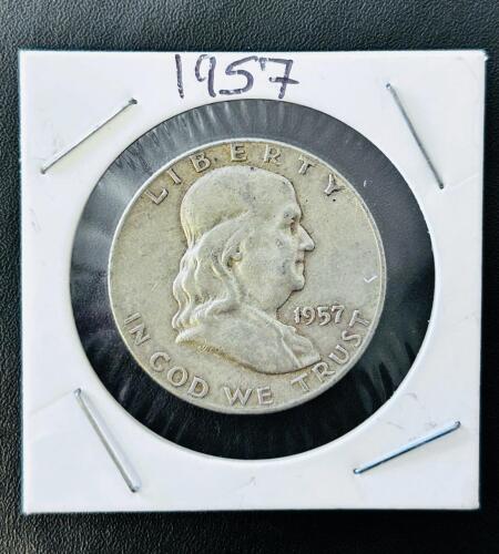 1957-D Franklin Half Dollar 90% Silver, Denver Mint, Circulated, 1.205" Diameter