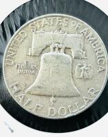 1957-D Franklin Half Dollar 90% Silver, Denver Mint, Circulated, 1.205" Diameter - 3