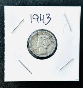 1943-S Mercury Dime 90% Silver, San Francisco Mint, Circulated U.S. 10&cent; Coin