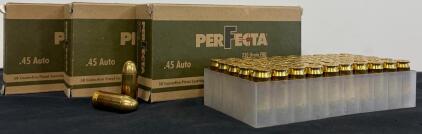 Perfecta .45 Auto 230gr FMJ, Brass Case, Non-Corrosive Boxer, 150 Rounds, Made In Italy
