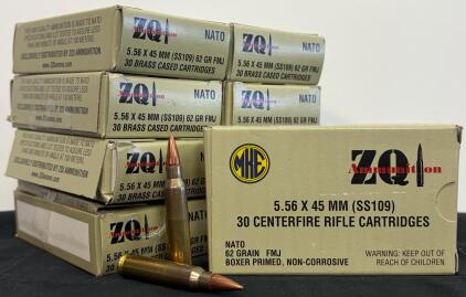 MKE ZQI 5.56x45mm NATO SS109 Ammo, 62gr FMJ, Brass Case, 30rd Box, Boxer Primed, Turkey, 2014