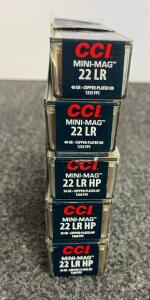 CCI Mini-Mag .22 LR 40gr RN & 36gr HP Copper-Plated, 500 Rounds, High Velocity &ndash; F24U26