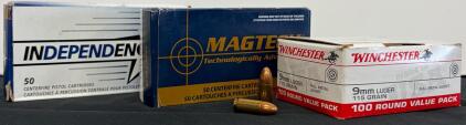 9mm Luger FMJ Ammo &ndash; Winchester 100rd, Magtech 50rd, Independence 50rd, 115gr