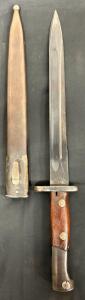 German WWII K98 Mauser Bayonet, Model 84/98, Serial 5770, Wood Grip, Metal Scabbard