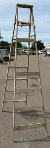 8 ft Wooden Step Ladder, Twin-Front, 7 Steps, 225 lb Capacity, Damaged Tray