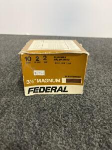 Federal 10 Gauge 3&frac12;" Magnum Shotgun Shells, #2 Shot, 2Oz, Partial Box, Lot 7168, Original Box Approx. 10 rounds
