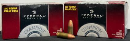 Federal Champion 9mm Luger 115 Grain FMJ RN, (2) 100 Round Value Packs, Brass Case, Centerfire