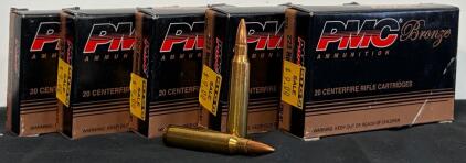 PMC Bronze .223 Remington 55 Gr FMJ-BT Ammunition, 100 Rounds, Brass Case