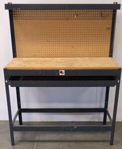 Workbench With Pegboard, Steel Frame, Plywood Top, Full-Width Drawer