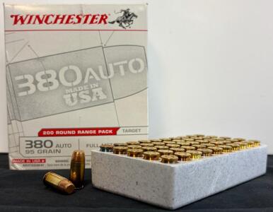 Winchester .380 Auto 95gr FMJ 200rd Range Pack &ndash; Brass Case, Made In USA, Reloadable