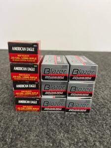 Blazer And American Eagle .22 LR Ammo, 500 Rounds, 38/40gr, LRN & HP, High Velocity
