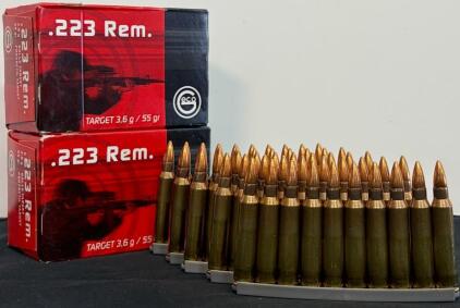 (2) Boxes Geco .223 Remington 55gr FMJ Target Ammunition, 50 Rounds, 3,313 Ft/S Muzzle Velocity