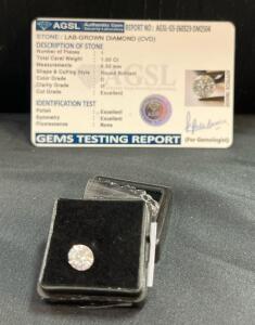 1.00 Ct D IF Round Brilliant Lab-Grown Diamond, AGSL Certified