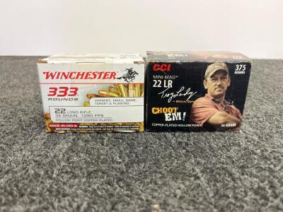CCI Mini-Mag 22 LR Special Edition 375 Rds & Winchester 333 Rds 36gr Copper-Plated Hollow Point