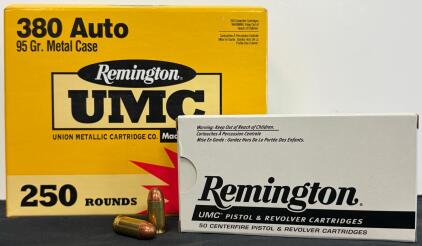 Remington UMC .380 Auto 95 Gr FMJ, 250-Round Mega Pack, Brass Case, USA Made
